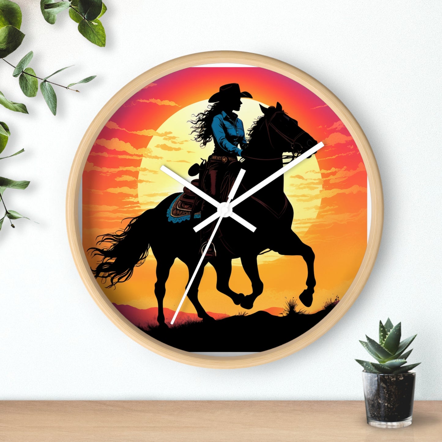 Cowgirl Sunset Wall Clock