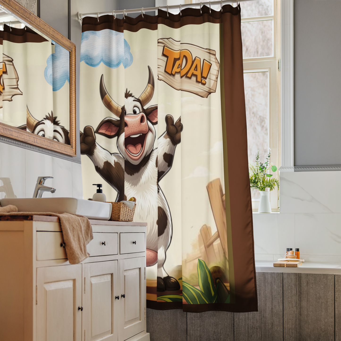 Ta-Da Cow Shower Curtain